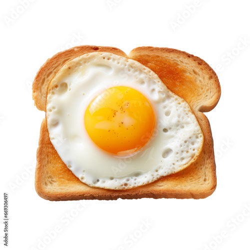 Slice of Toast with Fried Egg Isolated on Transparent Background - Classic Breakfast Delight