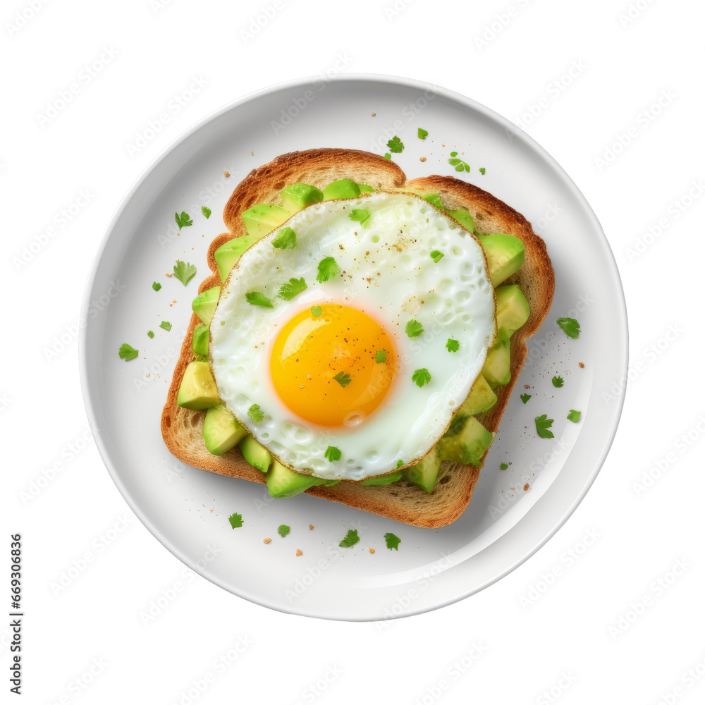 Delicious Avocado Toast with Fried Egg Isolated on Transparent Background - Healthy Breakfast Delight Delicious Avocado Toast with Fried Egg Isolated on Transparent Background - Healthy Breakfast Delight