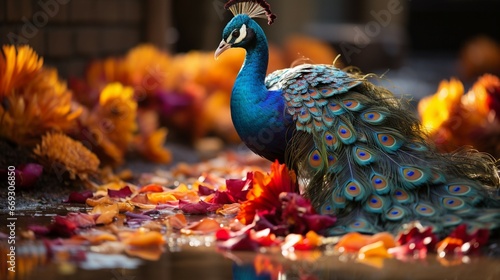peacock with feathers