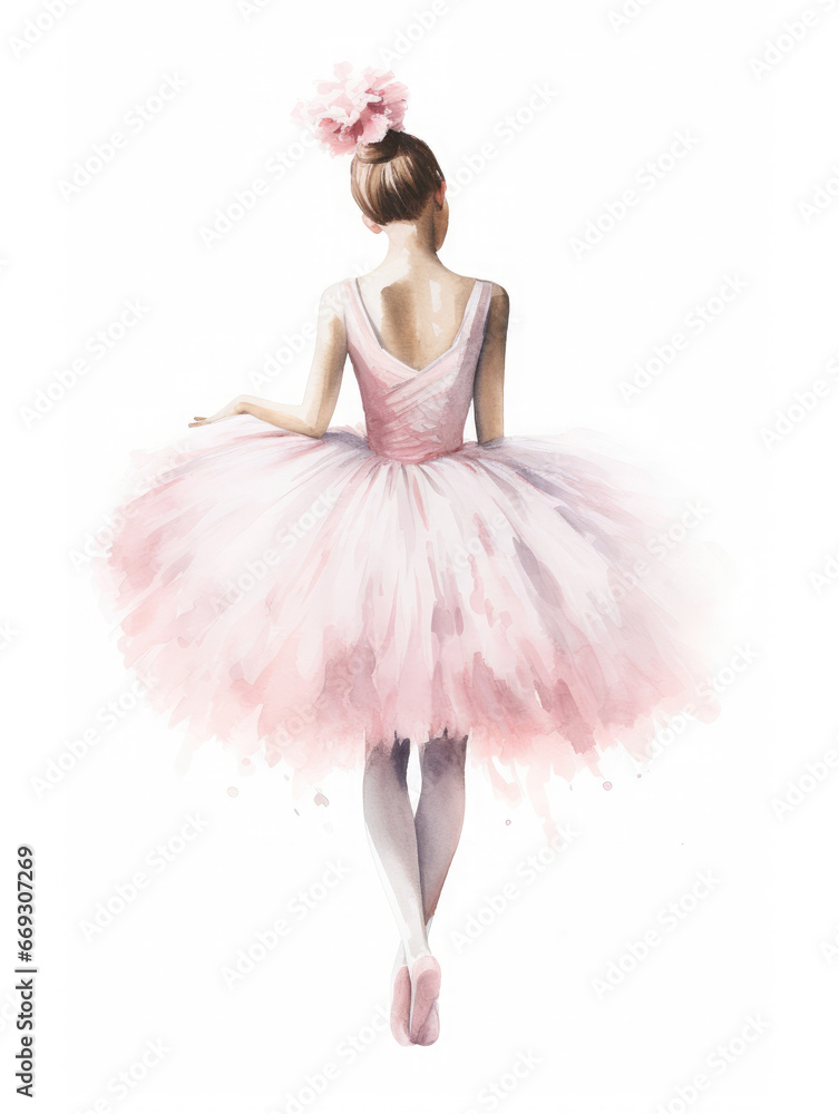 Classical ballerina seen from the back on a white background Classical ballerina seen from the back on a white background
