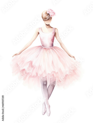 Ballerina stylized watercolor illustration isolated on white 
