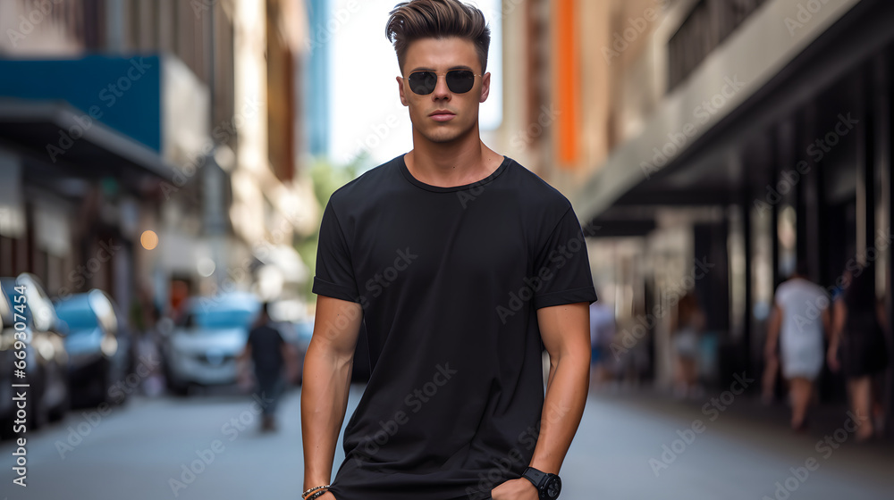 Fototapeta premium Handsome male model in a city street