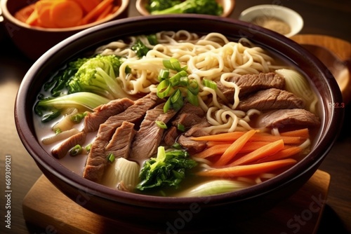 Asian Noodle Bowl with Succulent Meat, Fresh Herbs and Fragrant Broth
