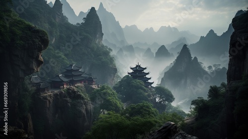 The epic scene of chinese mountains and rivers Ai generated art