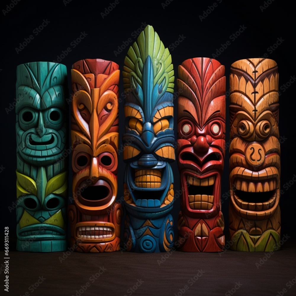 Tiki carvings beautiful design beautiful photo Ai generated art