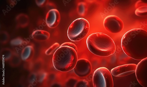 Red blood cells flowing. Macroscopic medical illustration.  photo