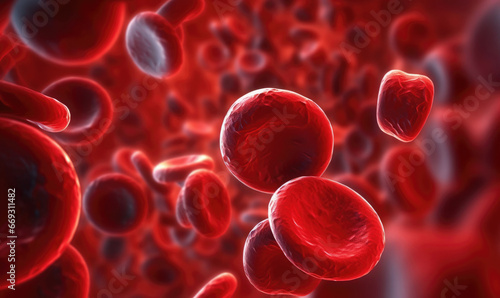 Macro view of red blood cells flowing in a vein  photo