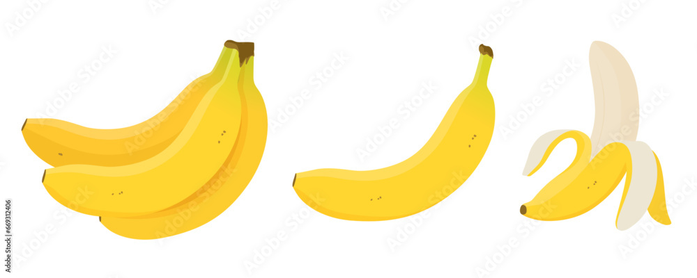 黄色いバナナのセット_ベクターイラスト