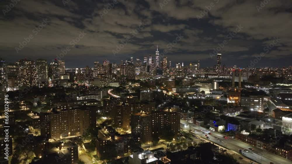 Aerial view of The New York City skyline after dark Aerial view of The New York City skyline after dark