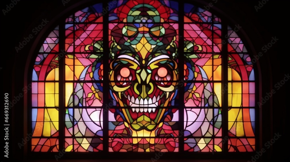 Translucent stained glass window depicting devil Ai generated art