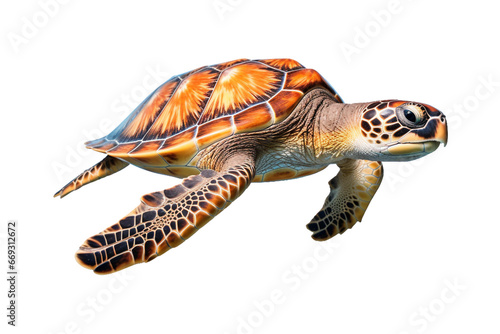 sea turtle isolated on a transparent background, green sea turtle swimming isolated. Generative AI