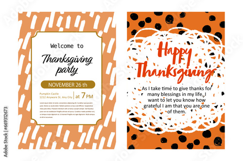 感謝祭,Thanksgivingのベクターテンプレート。
招待状、カード、メッセージカード、便箋、フレームへの使用もOK!