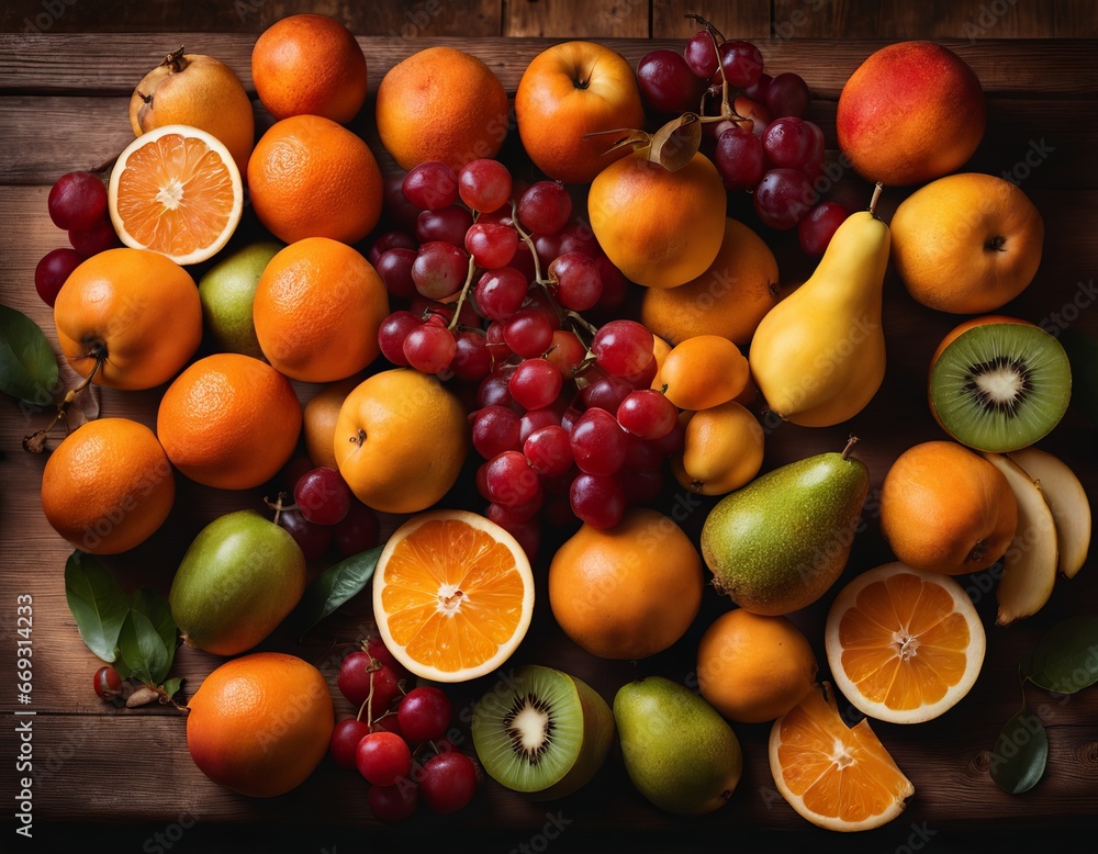 A picture from above of fresh fruits