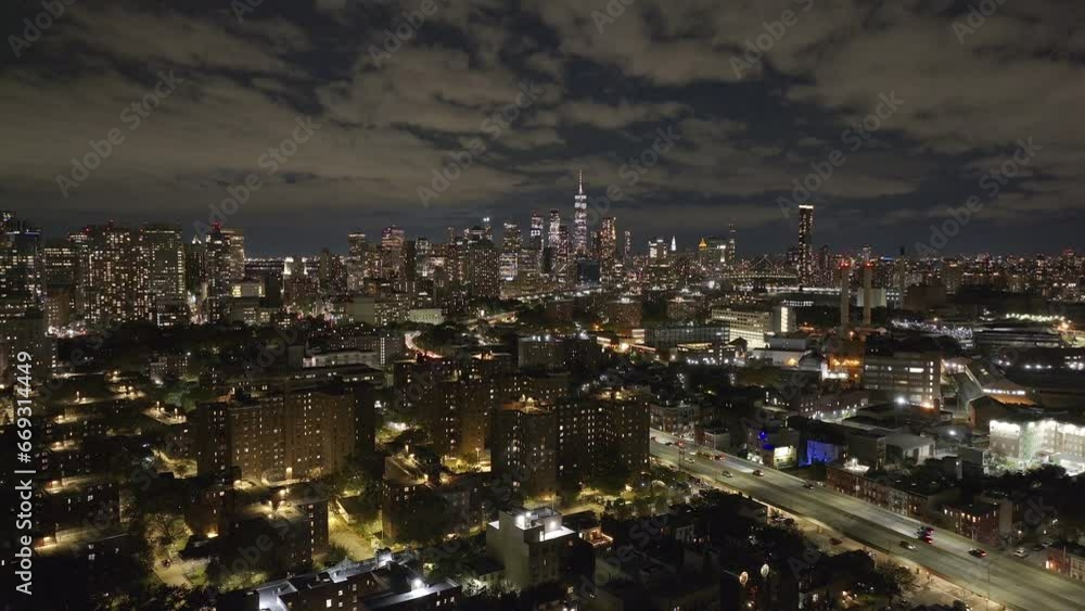 Aerial view of Downtown Brooklyn and Lower Manhattan at night Aerial view of Downtown Brooklyn and Lower Manhattan at night