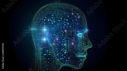 Digital Intelligence  Human Head with Electronic Circuits  Artificial Intelligence Generative AI