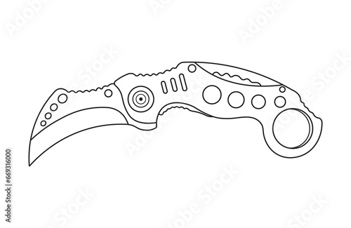 Hand drawn Kids drawing Cartoon Vector illustration karambit folding knife Isolated in doodle style
