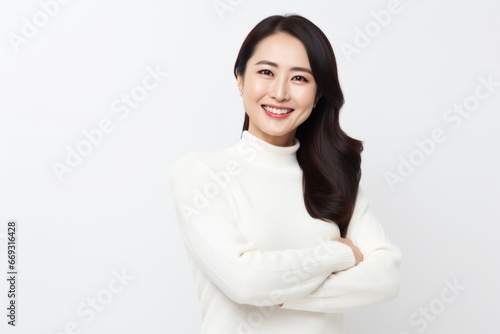 Asian woman smile happy face portrait white background