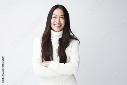 Asian woman smile happy face portrait white background