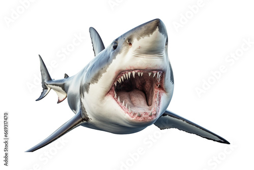 shark isolated on a transparent background, White shark marine predator with big open mouth and teeth. Generative AI photo