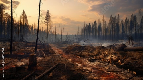 Burning forest, fire and smoke. Human Impact on the Planet's Climate © cherezoff