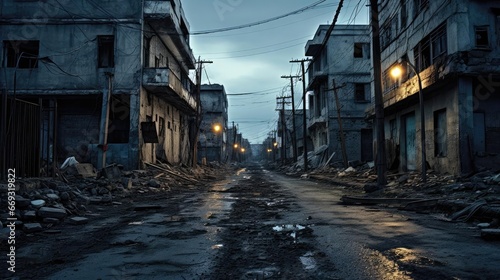 Empty and dirty city street © cherezoff