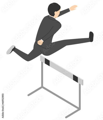 ハードルを跳ぶ会社員の男性2・アイソメトリック