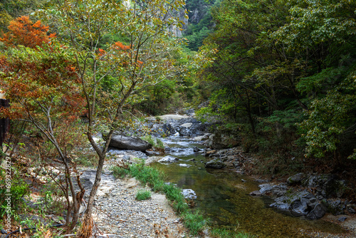 The beautiful deep valley  early autumn mountain landscape.