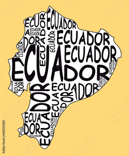 typographic map of Ecuador with orange background photo