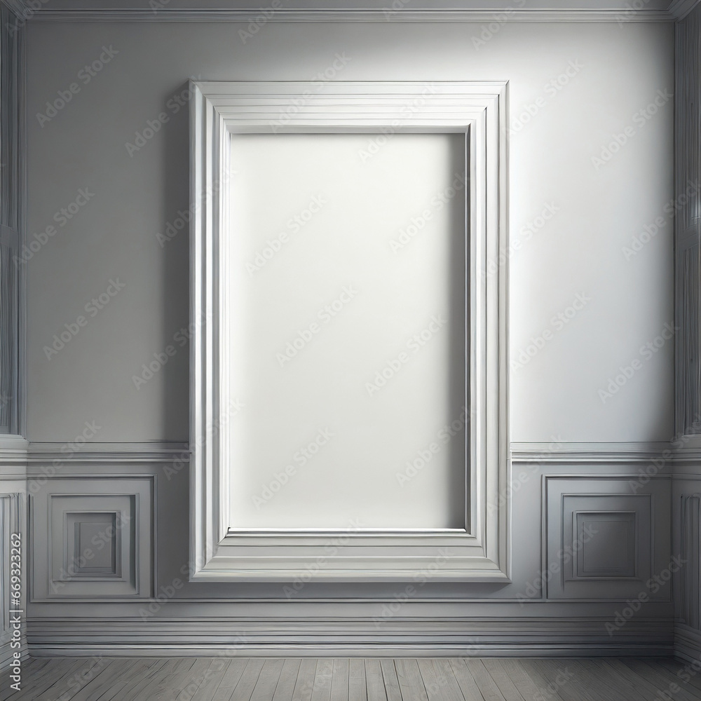 Large landscape picture with thin black frame over white background. Template for your content. 3D illustration. Large landscape picture with thin black frame over white background. Template for your content. 3D illustration.