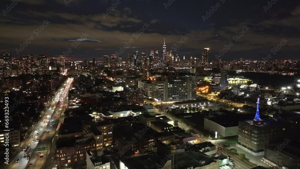 Aerial view of Downtown Brooklyn and Lower Manhattan at night Aerial view of Downtown Brooklyn and Lower Manhattan at night
