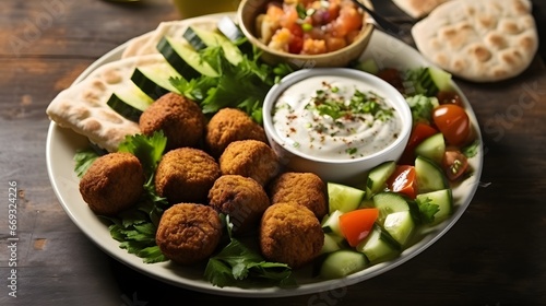Falafel with hummus and fresh tabouleh salad