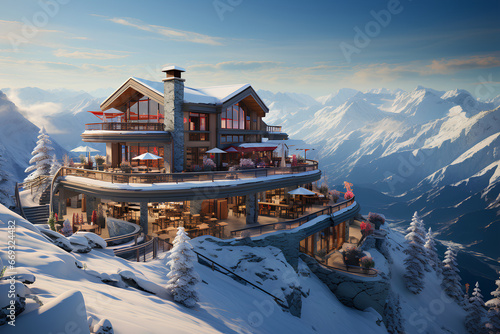 luxurious ski resort in the mountains in winter