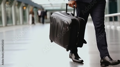 closeup Businessmen Hold Luggage Business Trip photo