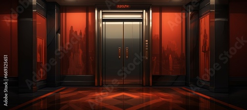 Horror elevator corridor. Generative AI technology.