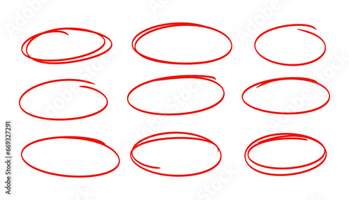 Set of red round highlight stroke element photo