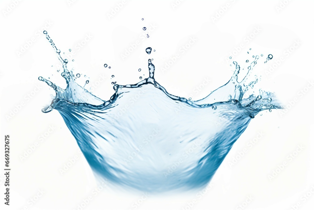 blue water splash isolated on white background, blue water splash wave, water drops and crown from splash of water. Generative AI blue water splash isolated on white background, blue water splash wave, water drops and crown from splash of water. Generative AI