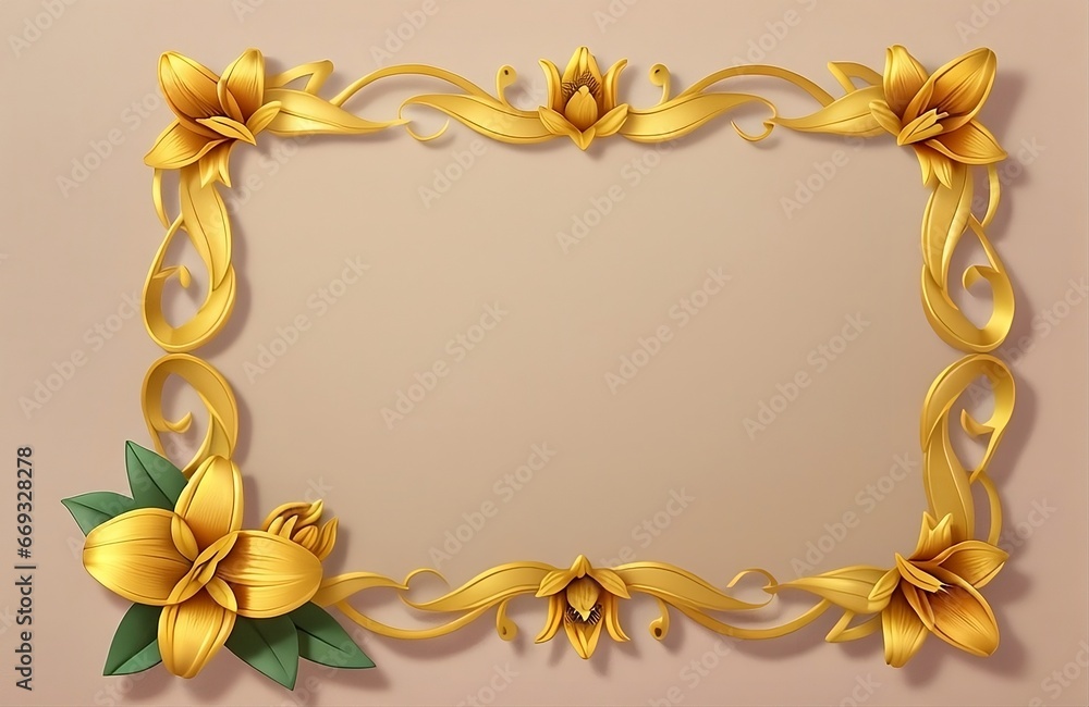 Seamless floral background with golden lilies flowers in vintage luxury style. Invitation card photo frame. Romantic pattern template for wedding invitations, cards, ceremonies, wallpaper, wall decor. Seamless floral background with golden lilies flowers in vintage luxury style. Invitation card photo frame. Romantic pattern template for wedding invitations, cards, ceremonies, wallpaper, wall decor.