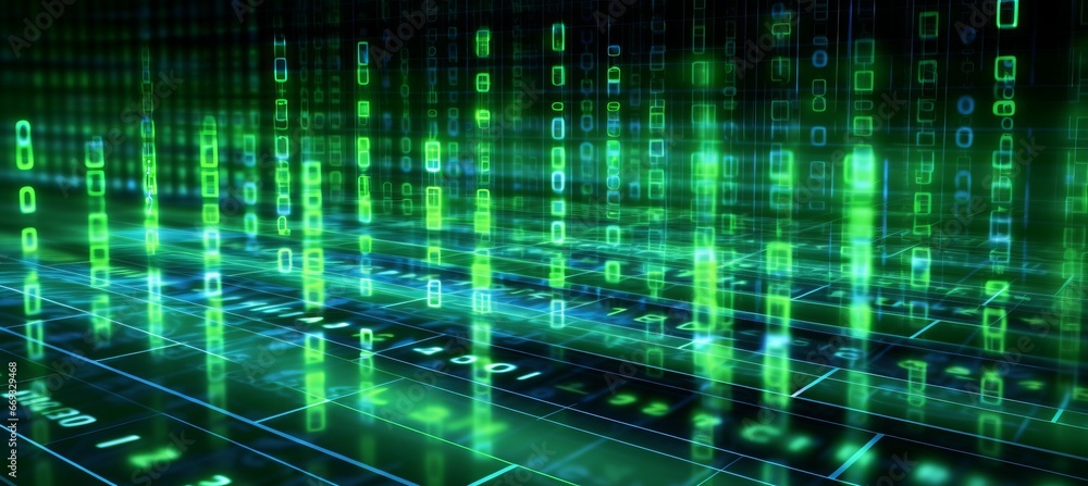 Green color data number technology background. Generative AI technology.
Green color data number technology background. Generative AI technology.