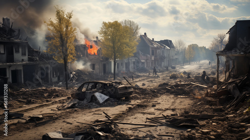 A photo of a village destroyed by war