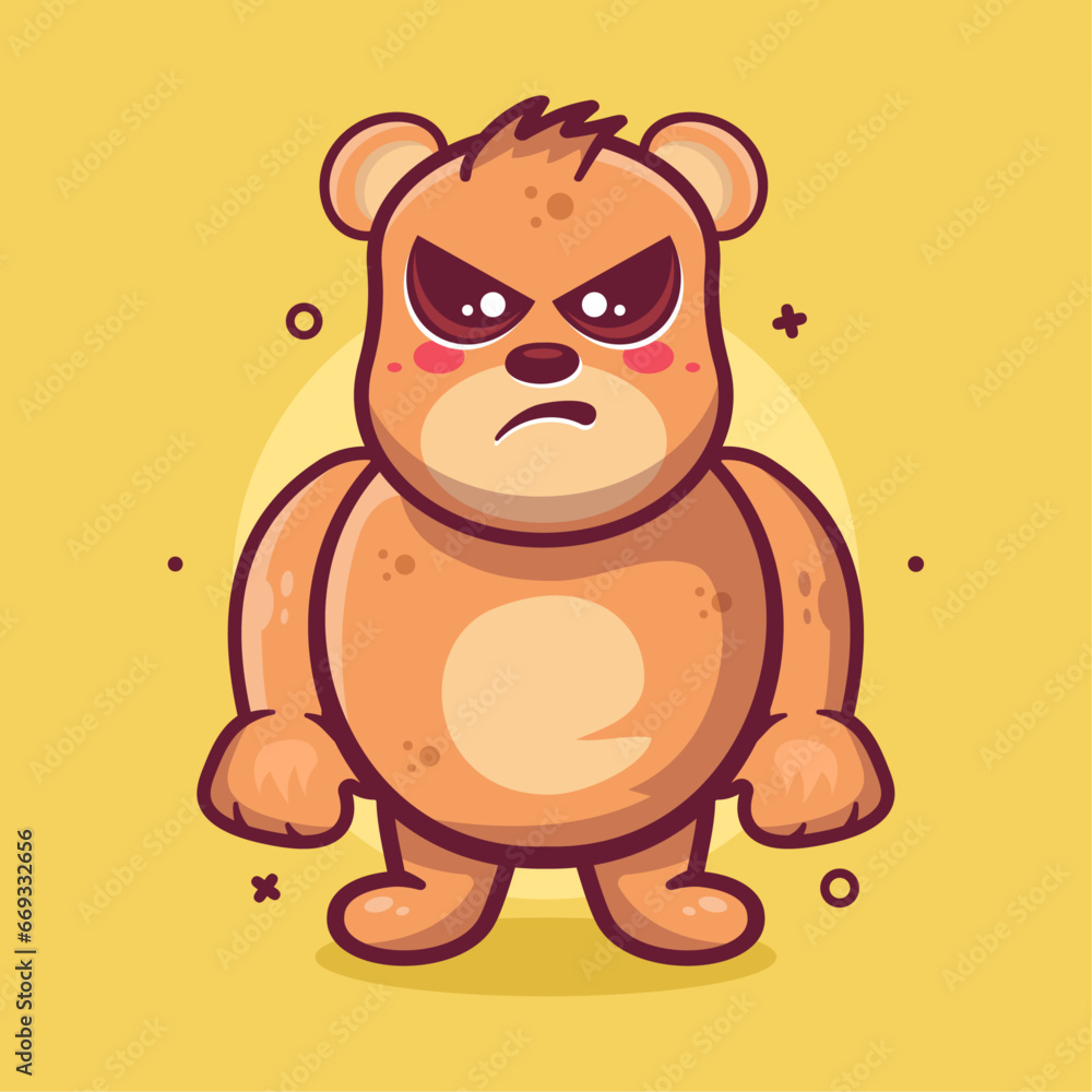 serious bear animal character mascot with angry expression isolated cartoon in flat style design