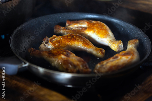 Fried Roasted Chicken in a Pan - Rustic Kitchen