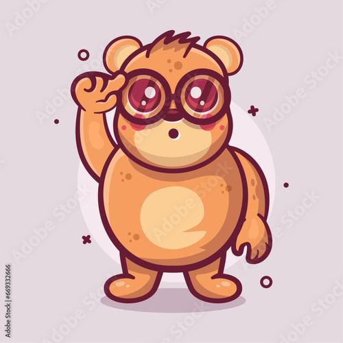 genius bear animal character mascot with think expression isolated cartoon in flat style design