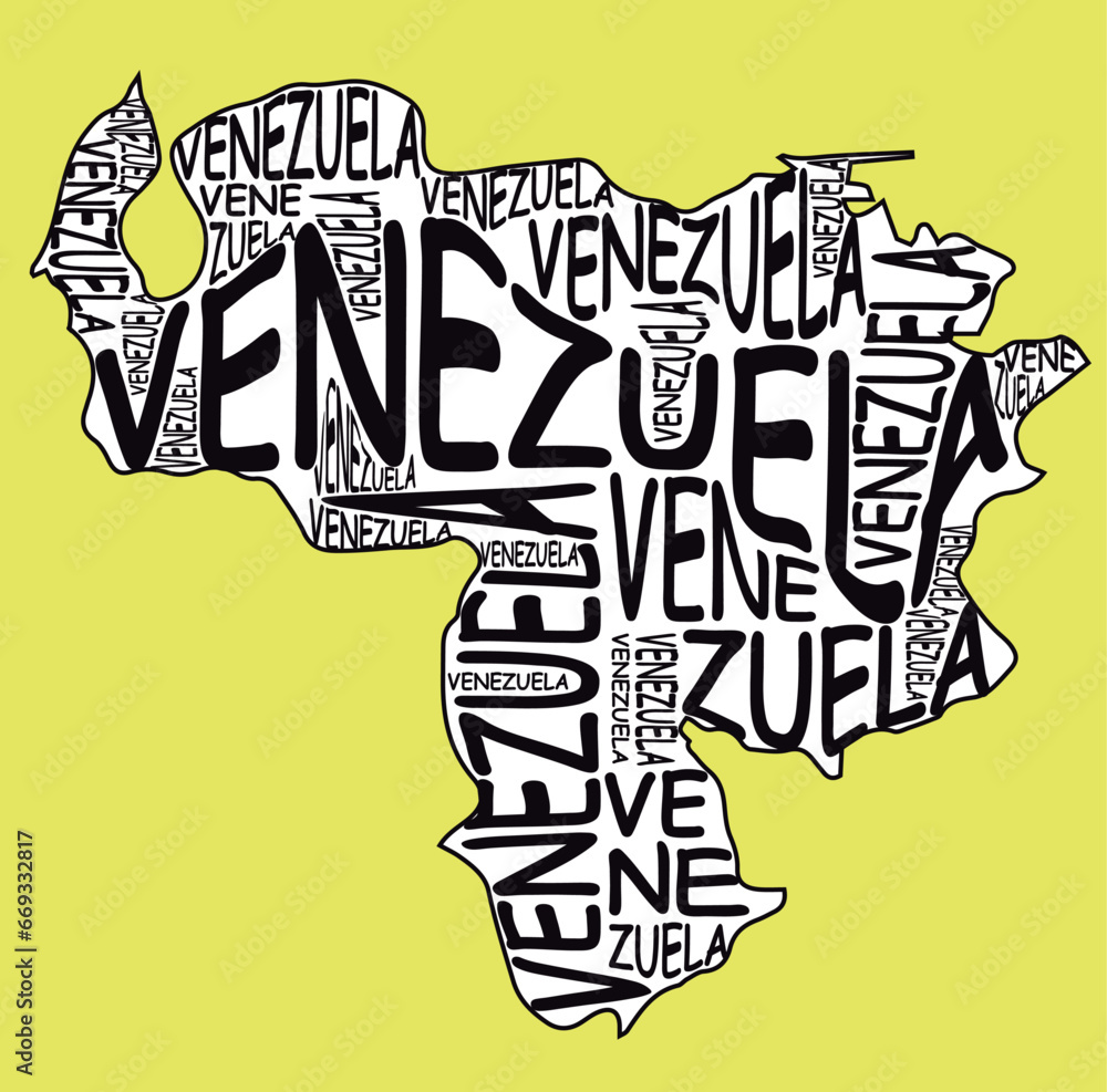 typographic vector map of Venezuela with yellow background