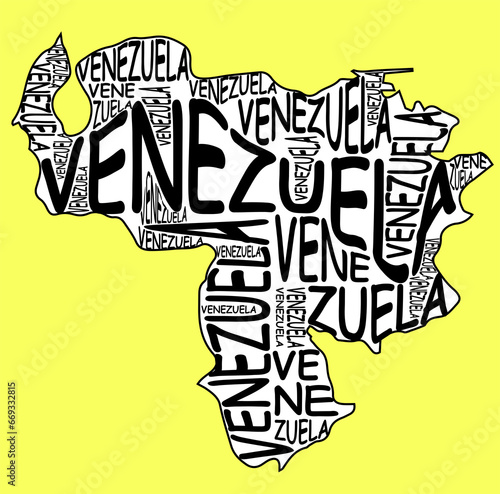 typographic map of Venezuela with yellow background photo