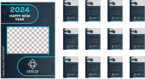 Calendar with gradient colors of black and blue for 2024   photo