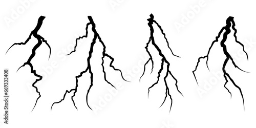Vector lightning silhouettes set. Elements for thunderstorm or root. vector illustration.