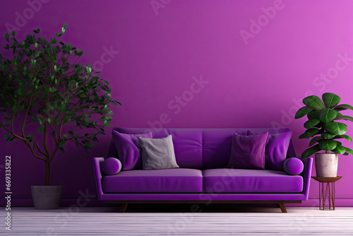 purple living room interior decorated. home decor concept