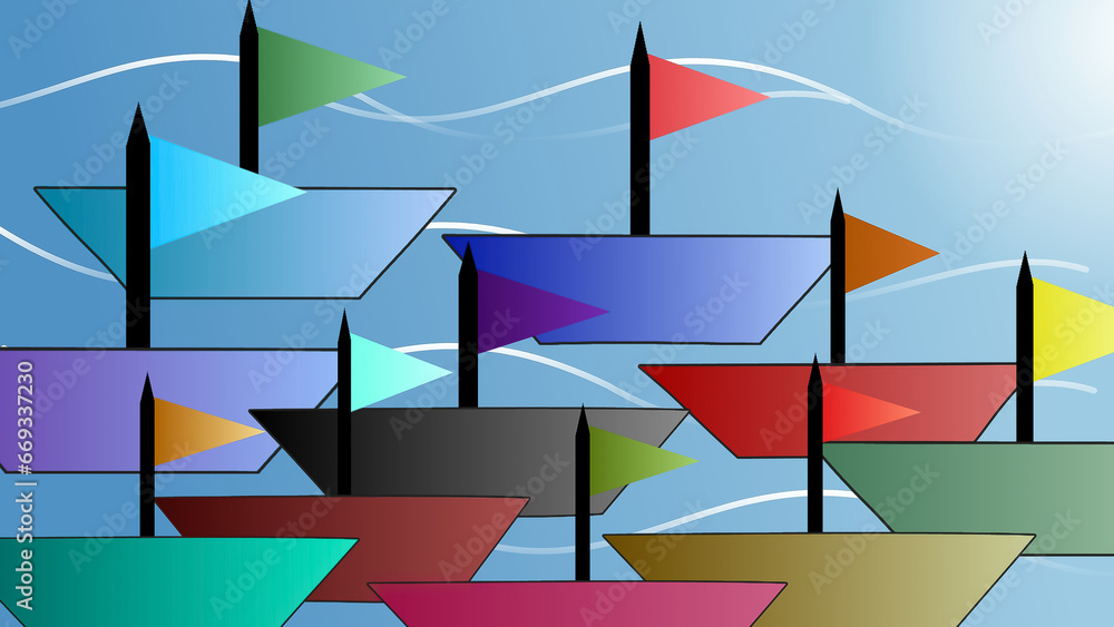 BACKGROUND ILLUSTRATION OF A GROUP OF COLORFUL SHIPS BACKGROUND ILLUSTRATION OF A GROUP OF COLORFUL SHIPS