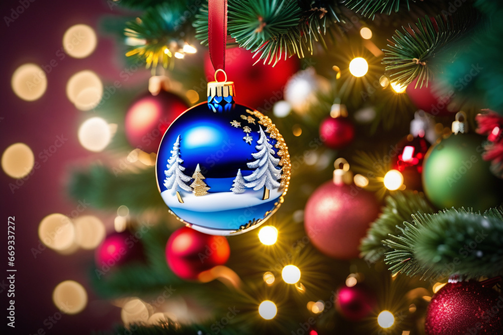 christmas tree with balls blue. generative ai. christmas tree with balls blue. generative ai.