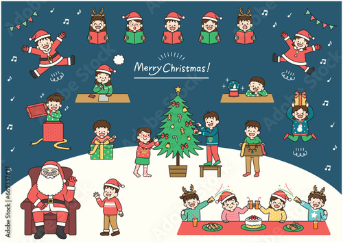 クリスマスを楽しむ子どものイラストセット